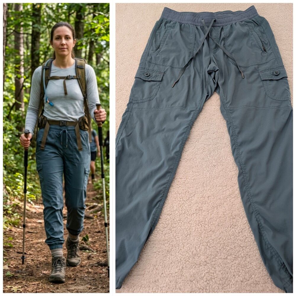 LL Bean Medium Petite Teal Green Hiking Pants Adjustable Ankle Active Lifestyle